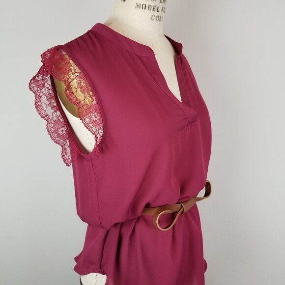 Gibson Dark Fuchsia Color Lace Cap Sleeve Blouse * Ladies Size Small - Picture 8 of 11